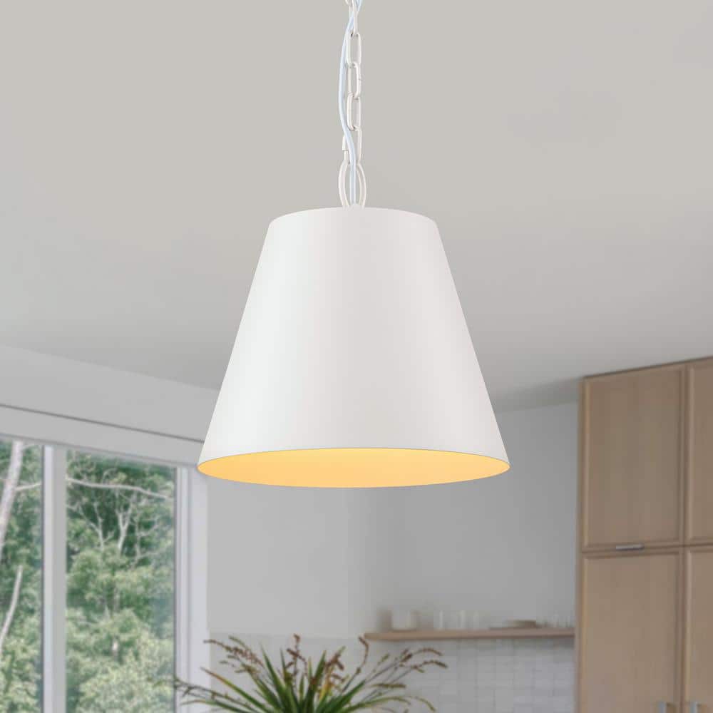 Plano 1-Light Modern Kitchen Island Cone Drum Pendant Light 11.4 in. Dia White Round Hanging Light with Metal Shade price history on PriceWatchPro