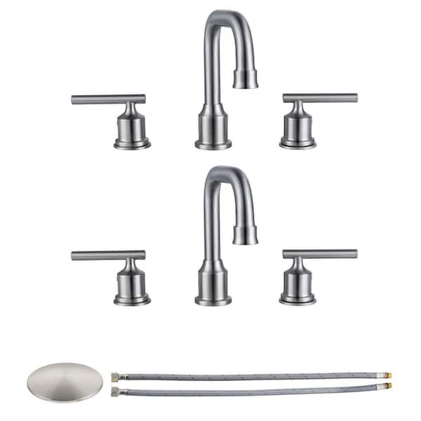 Unbranded 8 in. Widespread Lead-Free Double Handle Bathroom Faucet with Pop-up Drain and Supply Lines in Brushed Nickel (2 Pack)