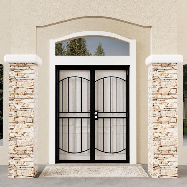 64 in. x 80 in. Universal/Reversible Hinging Black Surface Mount Steel Security Door with Expanded Metal Screen(No Lock)