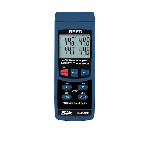 REED Instruments Thermometer, Thermocouple, 4-Ch, Data Logger