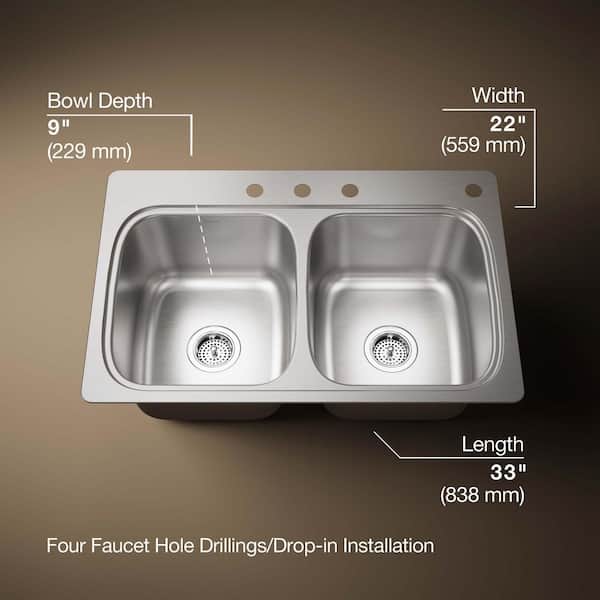 KOHLER Verse 33 in. Drop-in Double Bowl 18-Gauge Stainless Steel