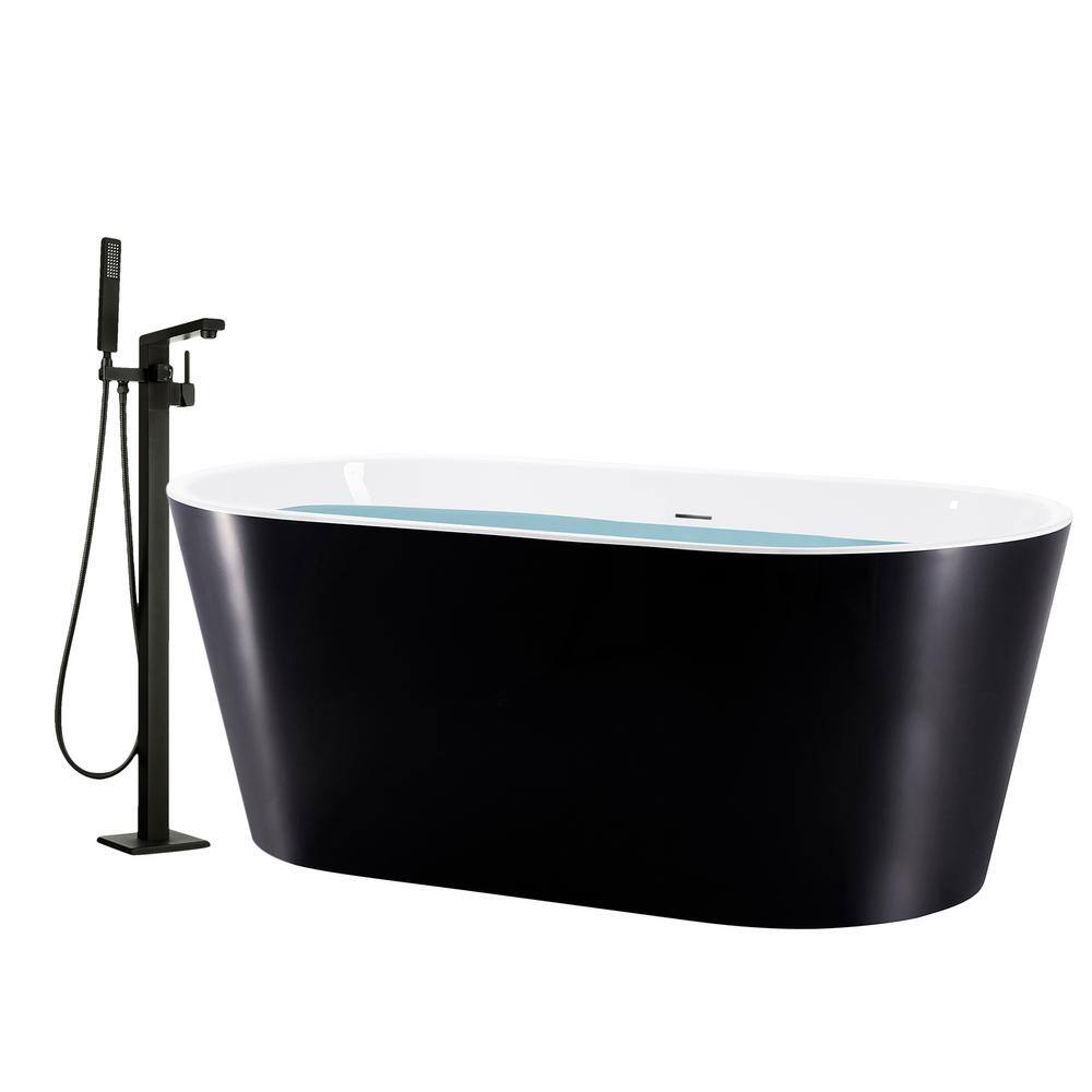 AKDY 67 in. Glossy Black Acrylic Bathtub Modern Flat Bottom Stand