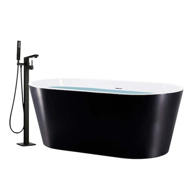AKDY 67 in. Glossy Black Acrylic Bathtub - Modern Flat Bottom Stand ...