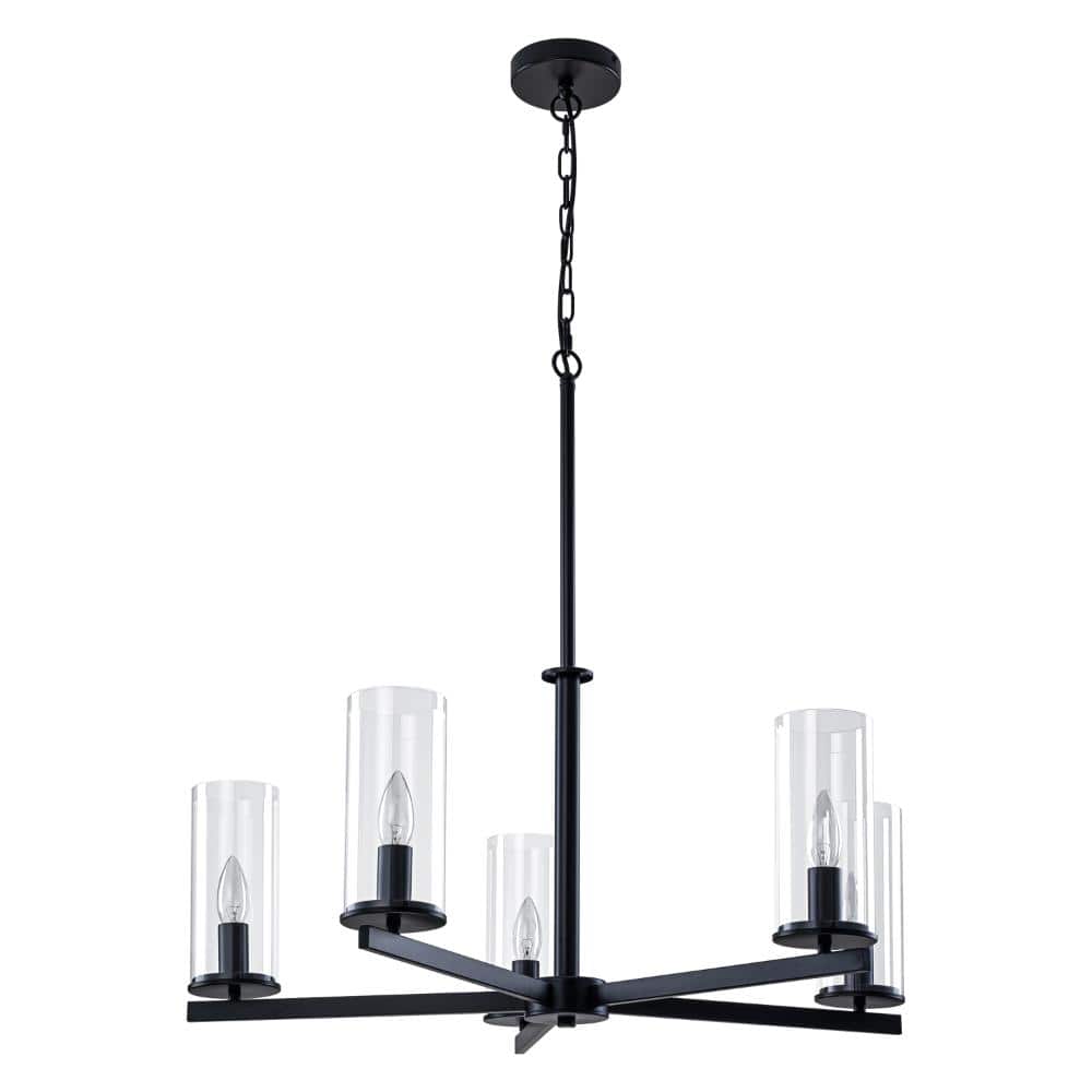 Modern Clear Glass Chandelier, 5-Light Matte Black Pendant Light for Foyer and Kitchen Island price history on PriceWatchPro