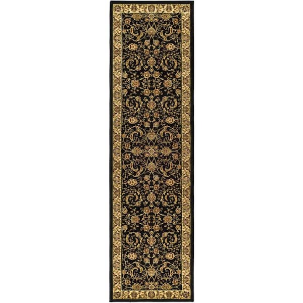 SAFAVIEH Lyndhurst Black/Ivory 2 ft. x 8 ft. Antique Floral Border Runner Rug