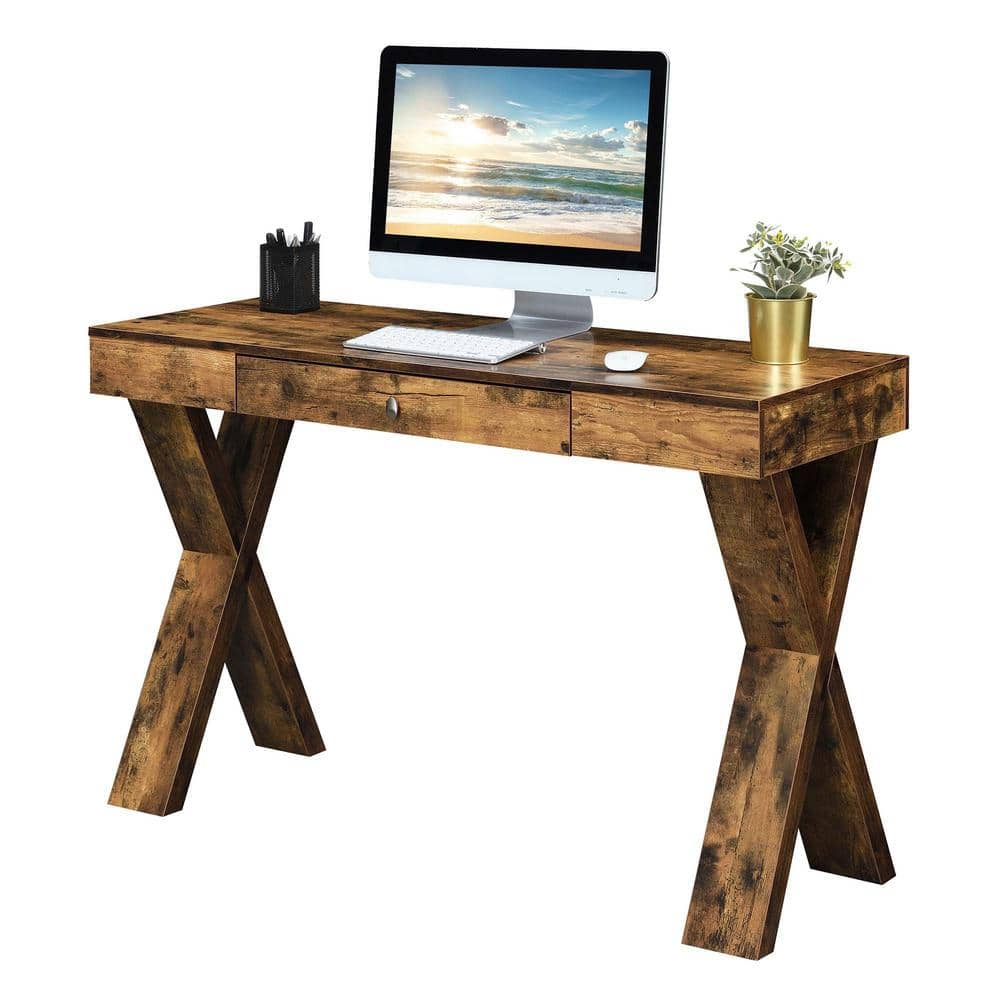 Newport Crisscross Leg Brown Desk with Sleek Drawer