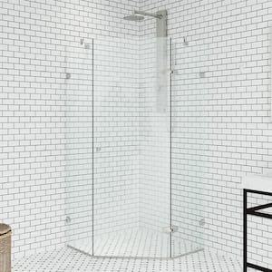 Verona 36 in. L x 36 in. W x 73 in. H Frameless Pivot Neo-angle Shower Enclosure in Brushed Nickel with Clear Glass