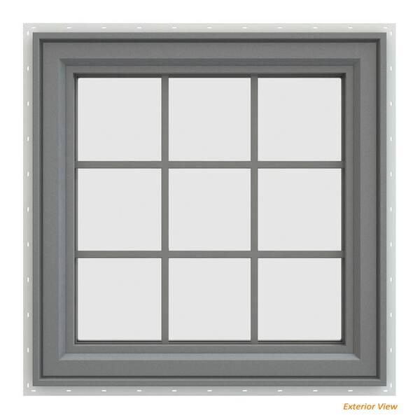 JELD-WEN 29.5 in. x 29.5 in. V-4500 Series Gray Painted Vinyl Right-Handed Casement Window with Colonial Grids/Grilles