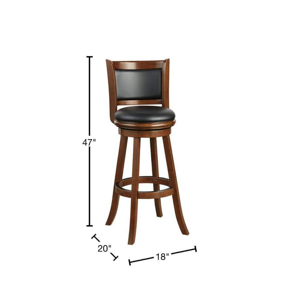 Cherry Brown Extra Tall Swivel Bar Stool with Black Faux Leather