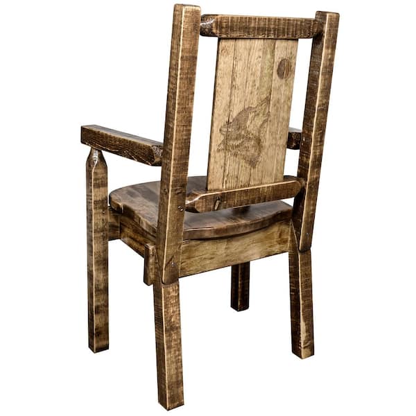 MONTANA WOODWORKS Homestead Collection Early American Laser Engraved Wolf Motif Captains Chair
