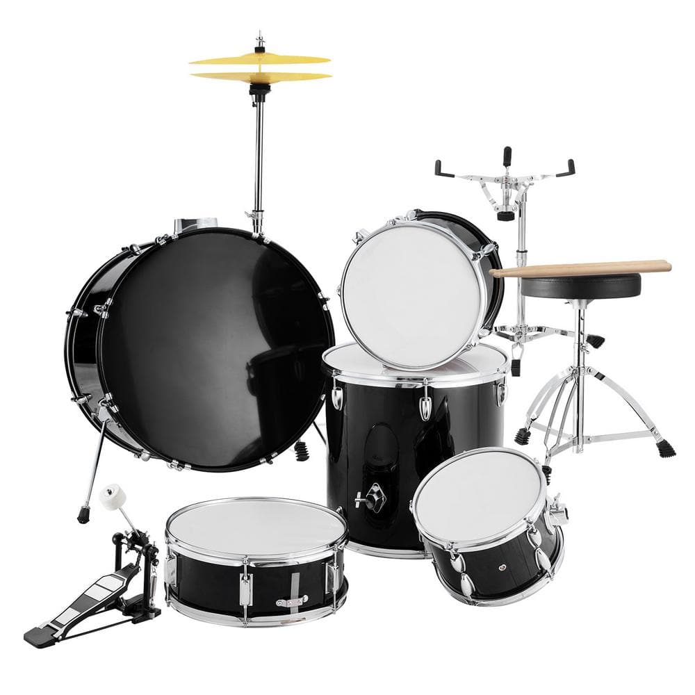 5-Piece Adult Drum Set, 22 in. Full-Size Kit with Bass, Toms, Snare, Cymbal, Pedal, Throne, Drumsticks, Black -  SVOPES, 1DNGKTBcVA957ux