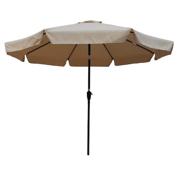 Movisa 10 ft Market Patio Umbrella in Tan with Crank and Push Button Tilt for Garden Deck Backyard Pool Shade Outside