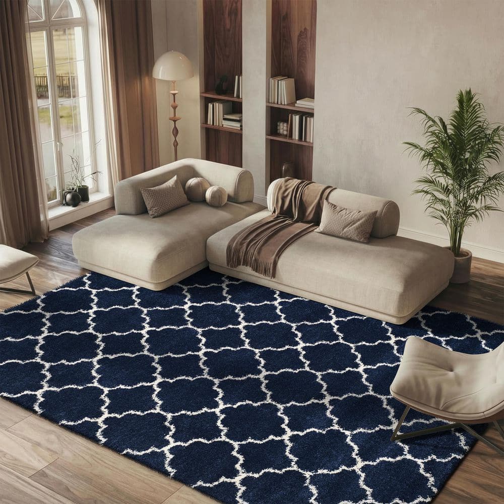 Hudson Shag 2 ft. x 3 ft. Navy/Ivory Geometric Quatrefoil Area Rug price history on PriceWatchPro