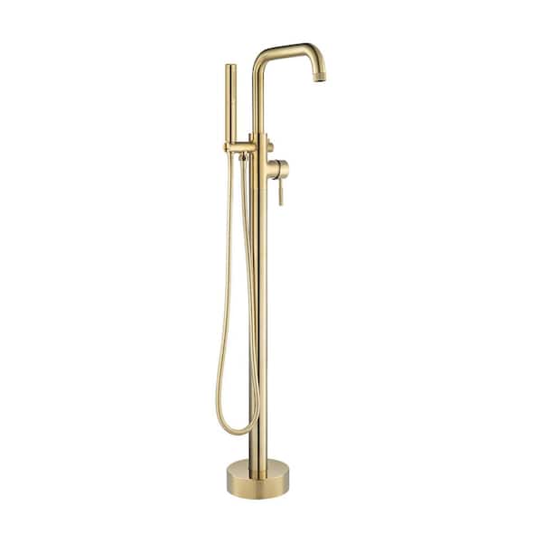 WOODBRIDGE Single-Handle Freestanding Floor Mount Tub Faucet Bathtub Filler with Hand Shower in Brushed Gold