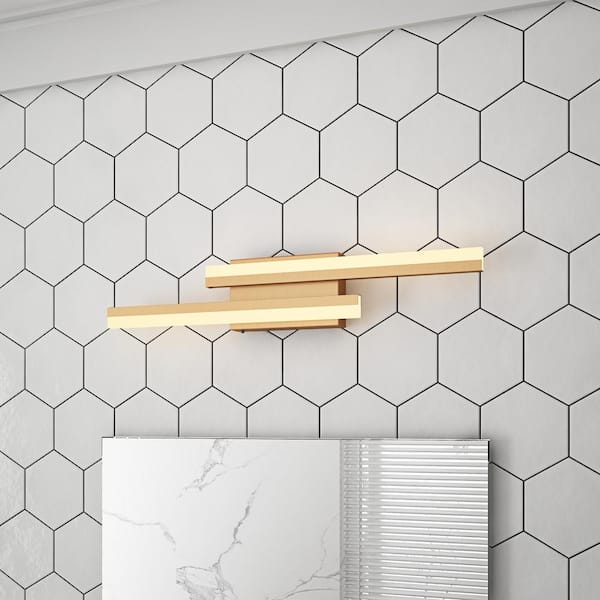 aiwen Modern 24 in. 2-Light Gold LED Vanity Light Wall Sconces Over Mirror