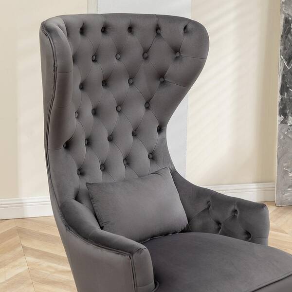 KINWELL Gray Upholstered Tufted Velvet High Wingback Chair KINWELL Gray Upholstered Tufted Velvet High Wingback Chair