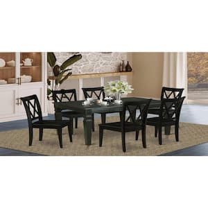 7-Piece Rectangle Black Finish Solid Wood Top Dining Table with 6-Chairs with Lattice Back