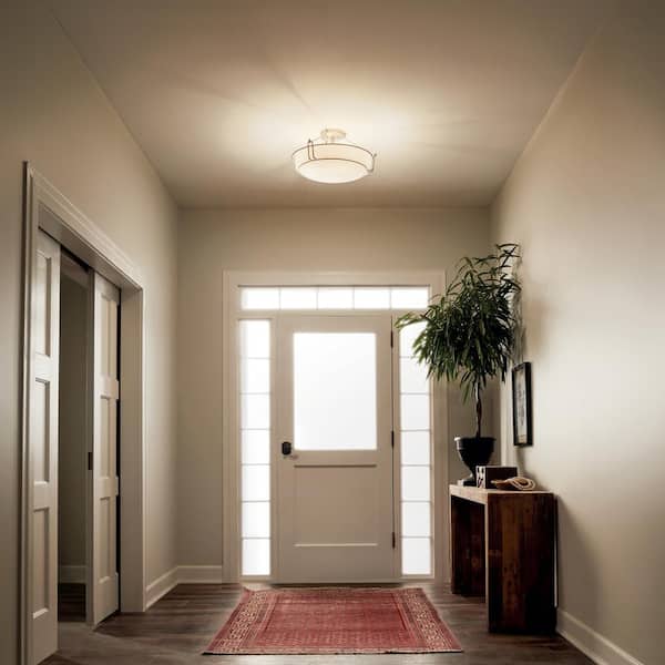 Alkire 22 in. 4-Light Brushed Nickel Hallway Transitional Semi-Flush Mount Ceiling Light with Frosted Glass