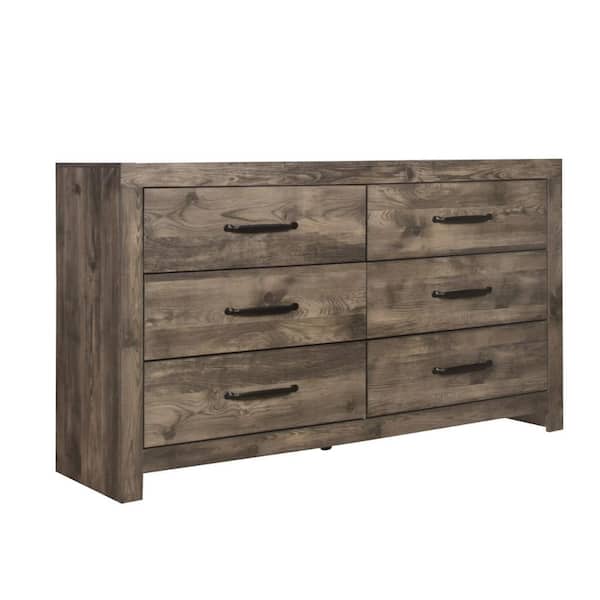 Benjara Gray Beige 6-Drawer 58.5 in. Wide Dresser Without Mirror