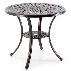 31 in. Patio Cast Aluminum Table Round Table with Umbrella Hole