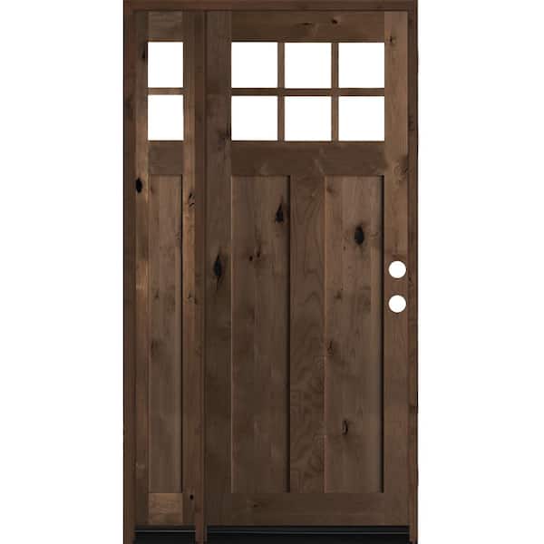 Krosswood Doors 56 in. x 96 in. Craftsman Alder 2 Panel Left-Hand 6 Lite Clear Glass Provincial Wood Prehung Front Door /Left Sidelite