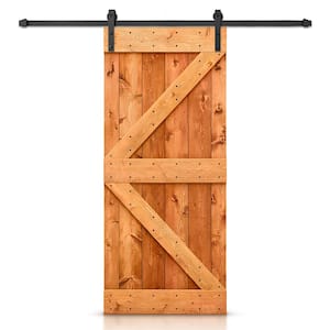 K Series 30 in. x 84 in. Pre-Assembled Red Walnut Stained Wood Interior Sliding Barn Door with Hardware Kit