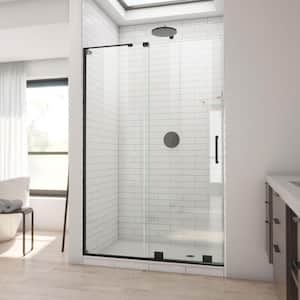 Mirage-X 48 in. W x 72 in. H Sliding Semi-Frameless Shower Door in Matte Black with Clear Glass