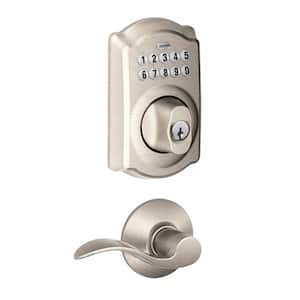 Camelot Satin Nickel Keypad Electronic Door Lock Deadbolt and Accent Handle