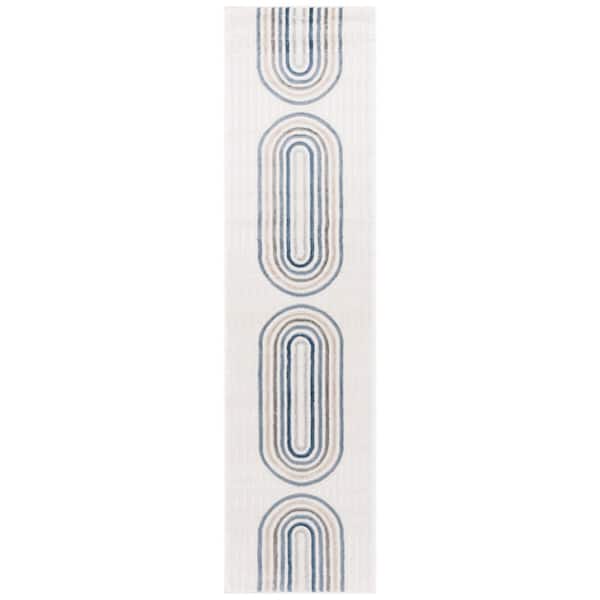 Saylor 2 ft. x 8 ft. Ivory/Blue Gray Striped Arches Runner Rug