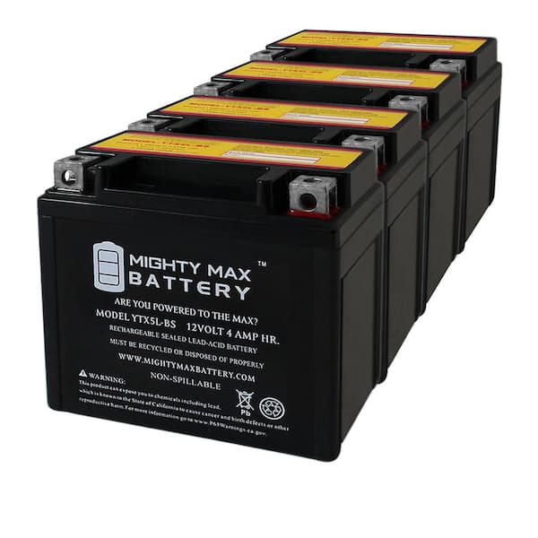 Mighty Max Battery Ytx5l Bs 12v 4ah Battery Replaces Gs Gtx5l Bs Powersports 4 Pack Max3925902 3144