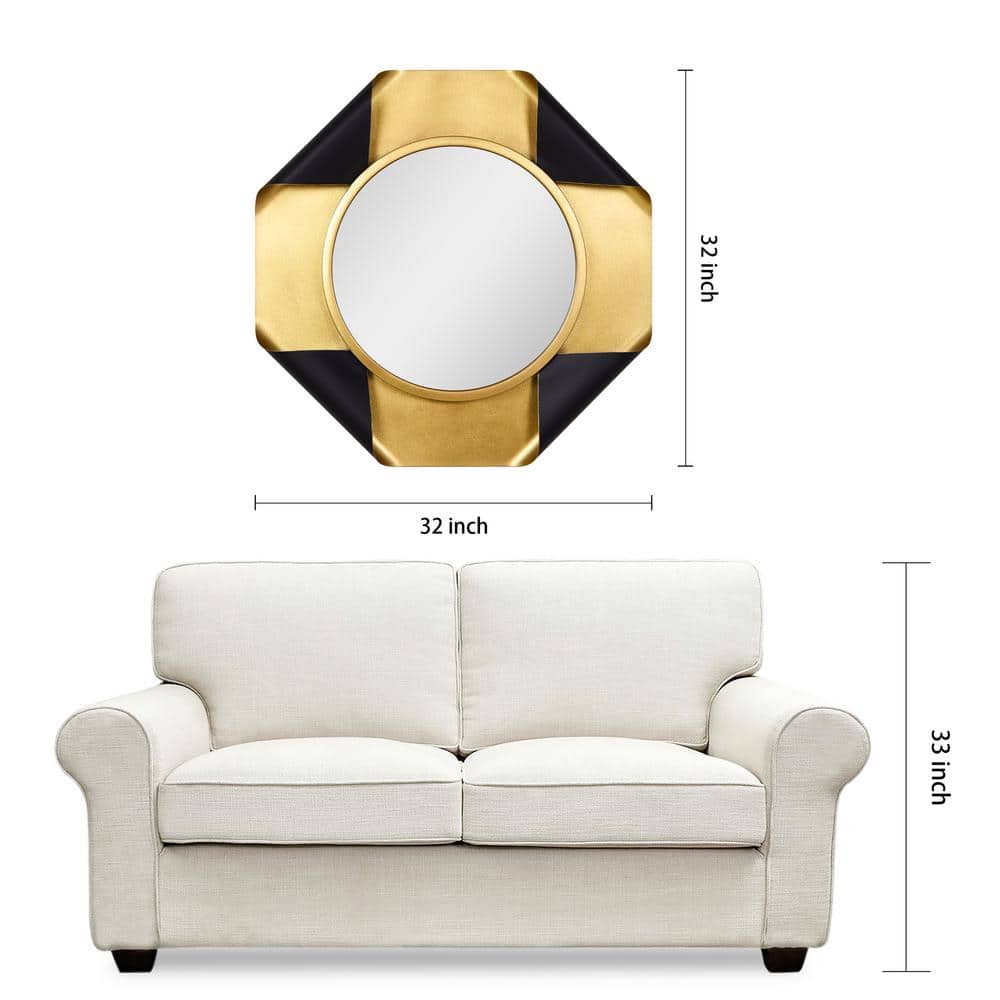 Round Gold Foiled Octagon Vanity Mirror with Curled Metal Frame