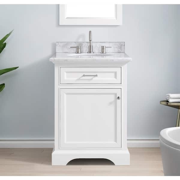 Home Decorators Collection Windlowe 24 in. W x 22 in. D x 35 in. H Bath Vanity in White with Carrara Marble Vanity Top in White with White Sink