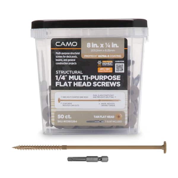 1/4 in. x 8 in. Star Drive Flat Head Multi-Purpose Structural Wood Screw - PROTECH Ultra 4 Exterior Coated (50-Pack)