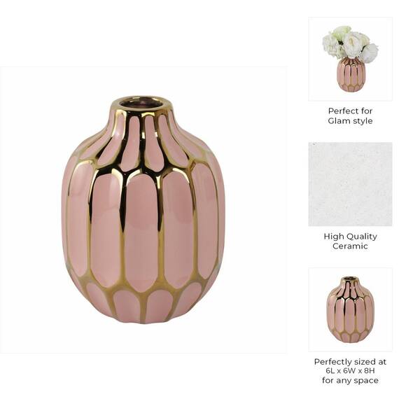 置物 pink bud Liv & Skye 8 in. Pink/Gold Ceramic Bud Modern Decorative Vase