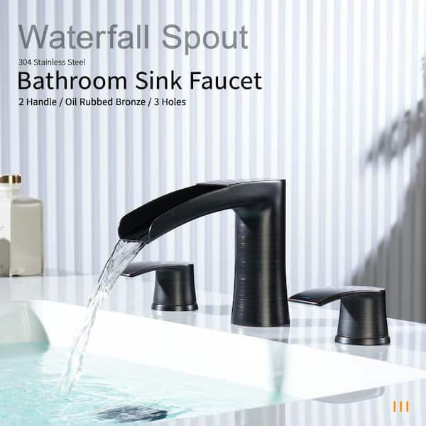 8 in. Widespread Double Handles Waterfall Spout Bathroom Sink Faucet with Pop Up Drain in Oil Rubbed Bronze