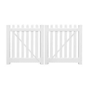 Plymouth 6 ft. W x 4 ft. H White Vinyl Picket Fence Double Gate Kit Includes Gate Hardware