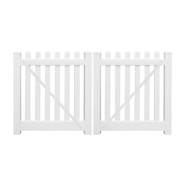 Weatherables Plymouth 6 ft. W x 4 ft. H White Vinyl Picket Fence Double Gate Kit Includes Gate Hardware