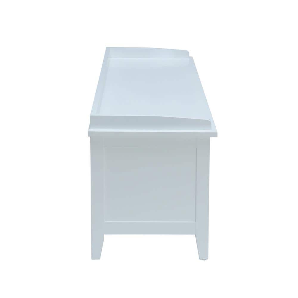 White Wood and Rattan Storage Bench with Drawers