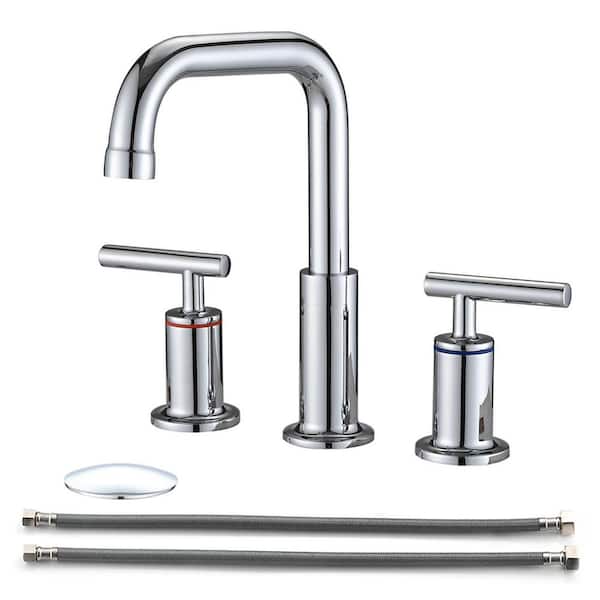 Tahanbath 8 in. W pread High Arc 2-Handle Bathroom Faucet with Pop Up Drain in Chrome