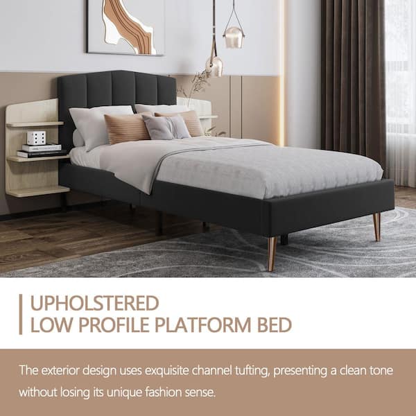 Ziruwu Black Twin Upholstered Bed Frame, Jeterson King Upholstered Storage Platform Beds