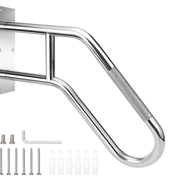 24 in. 304 Stainless Steel Wall Mount Handrail for 1 to 3 Steps Anti-Slip Design Indoor Outdoor Use Porch Garden Garage