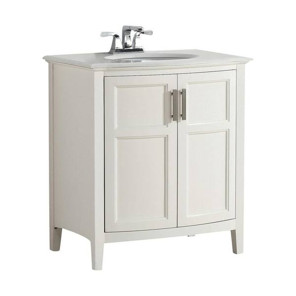 Simpli Home Winston Rounded Front 30 in. Bath Vanity in Soft White with Quartz Marble Vanity Top in Bombay White with White Basin