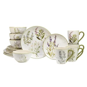 Fresh Herbs 16-Piece Assorted Colors Earthenware Dinnerware Set (Service for 4)