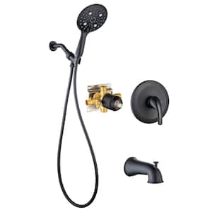 Mondawell 6-Spray Patterns 6 in. Wall Mount Handheld Shower Head with Spout and Valve in Matte Black