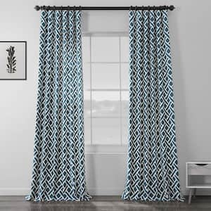 Martinique Blue Printed Room Darkening Curtain - 50 in. W x 108 in. L Rod Pocket with Back Tab Single Window Panel
