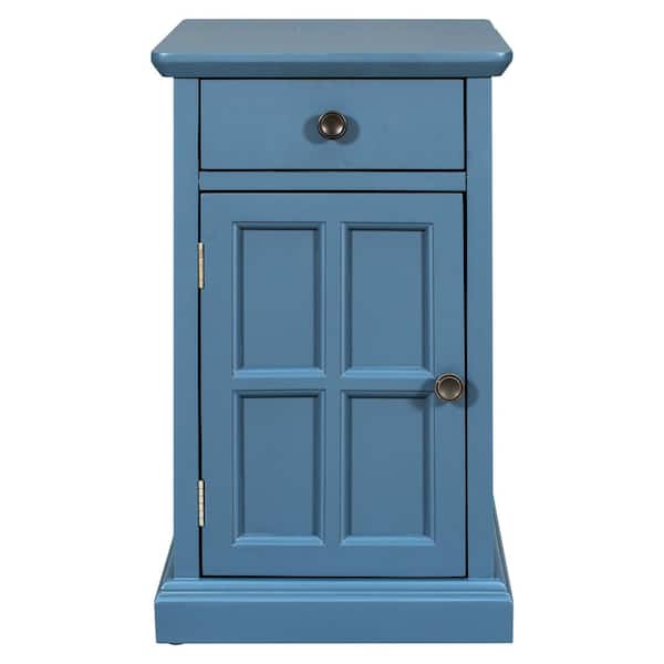 Unbranded Antique Navy Wood Outdoor Side Table, End Table with USB Ports and 1-Multifunctional Drawer with Cup Holders