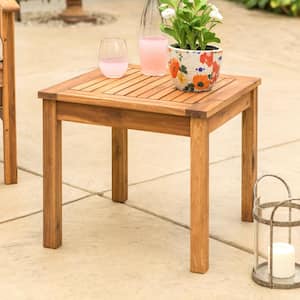 Brown Square Acacia Wood Outdoor Side Table