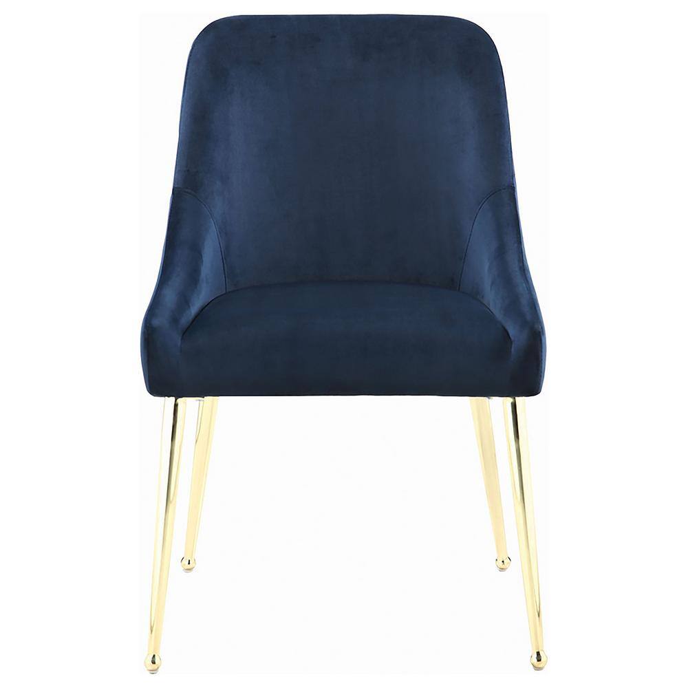 Dark Ink Blue Velvet Upholstered Side Chair with Brass Legs