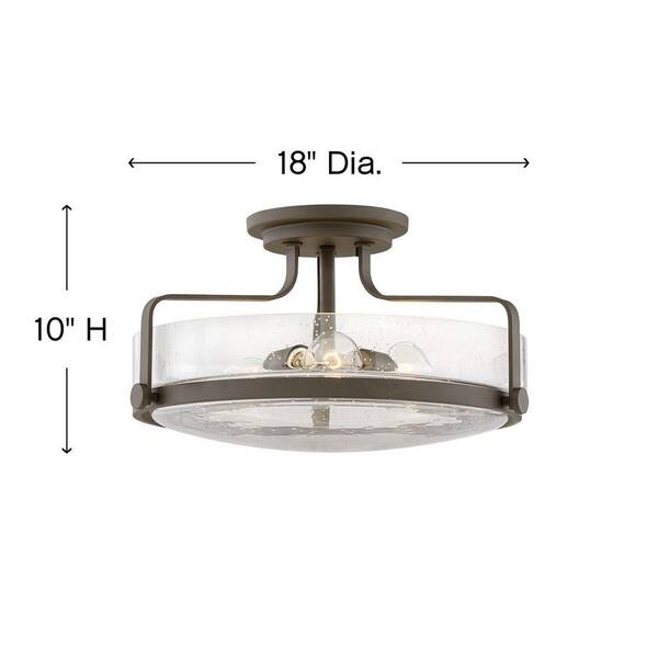 HINKLEY - Hinkley Harper Large Semi-Flush Ceiling Light, Oil Rubbed Bronze + Clear Seedy Glass