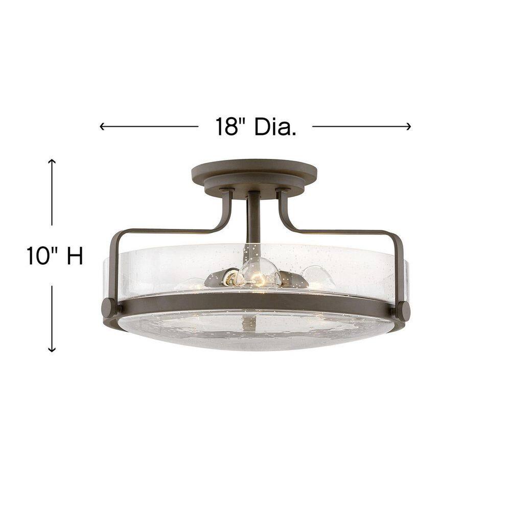 Harper Transitional Clear Seedy Glass 3-Light Ceiling Fixture in Oil Rubbed Bronze
